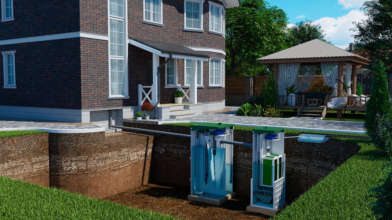 Схема отвода очищенной воды в водоем (возможен только через блок доочистки)